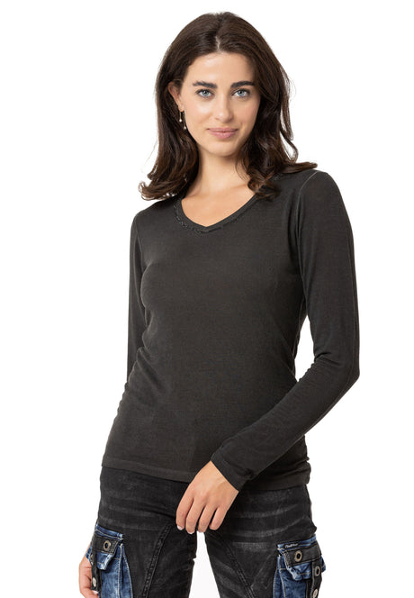 WL355 vrouwen met een lange metsleeved shirt basıc met waseffect