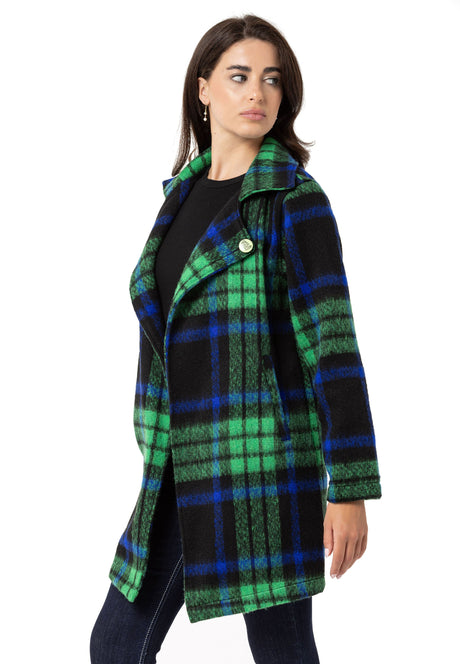 WJ220 Abrigo largo de cachemir para mujer de diseño escocés