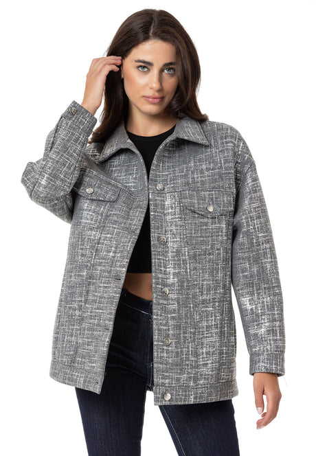 WJ222 women's jacket with strip pattern in glossy look