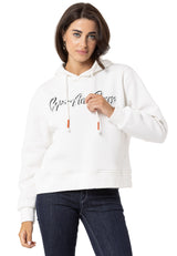 WL351 Damen Kapuzensweatshirt mit trendiger Strass-Markenstickerei