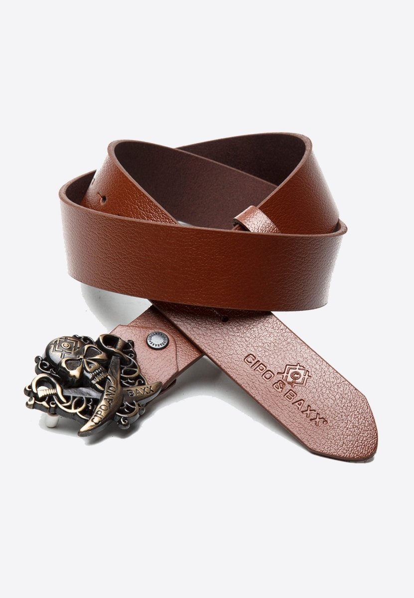 CG146 Mens Leather Belt With Cool Skull Buckle