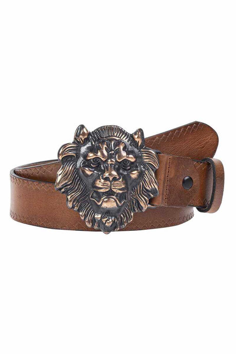 CG196 Men belts with a striking lock lion head