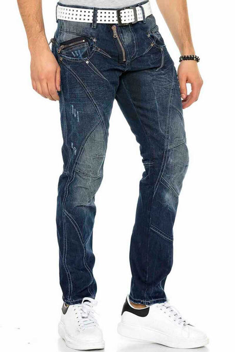 C-0768 męskie jeansy z przeszyciami