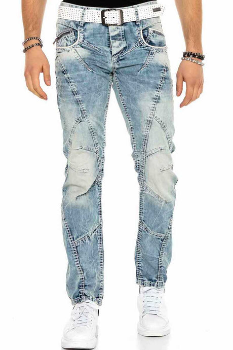 C-0894A męskie jasne jeansy z kontrastowymi szwami