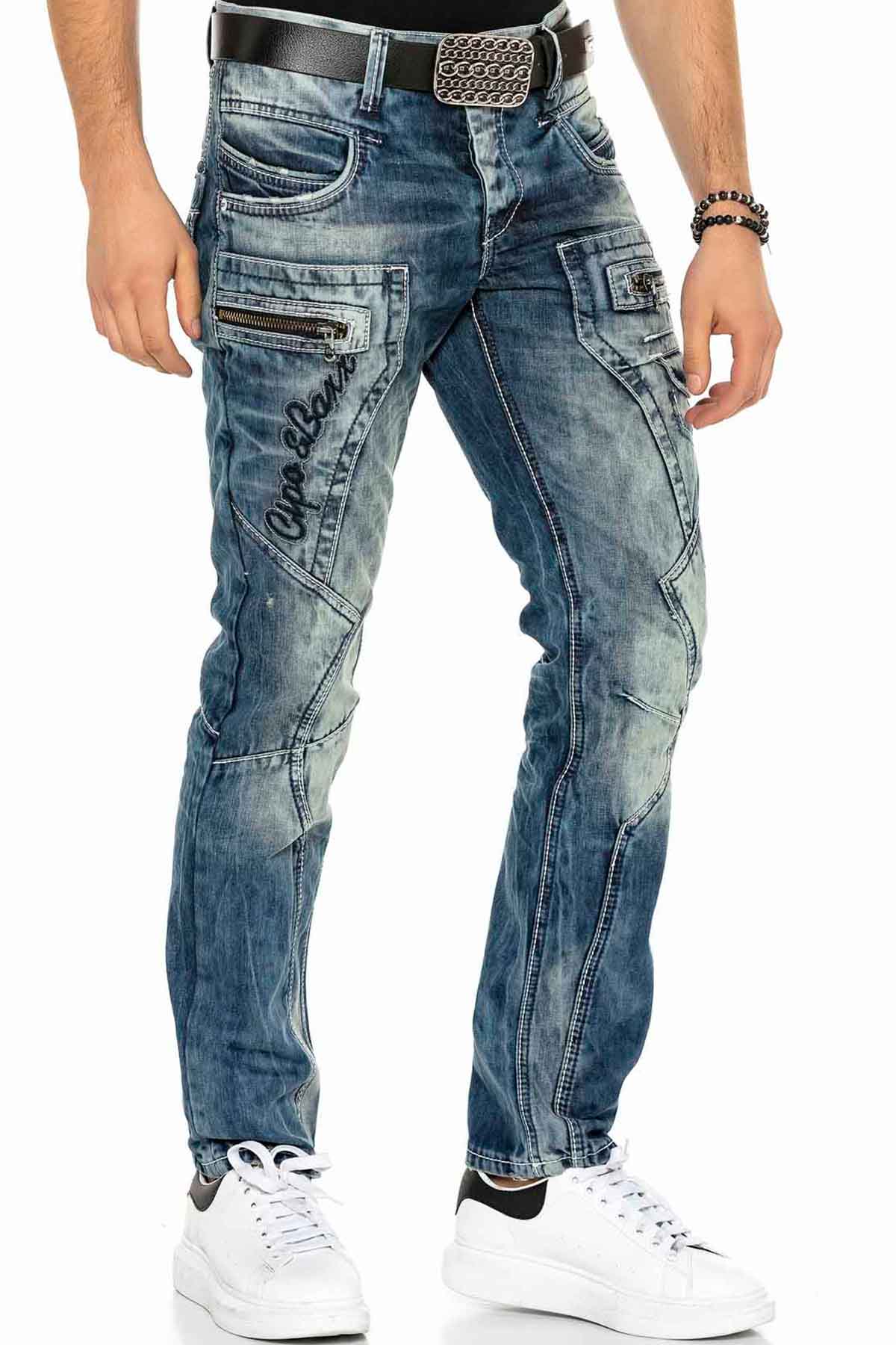 C-1178 Comfortabele Heren Jeans in de casual Bikerstijl