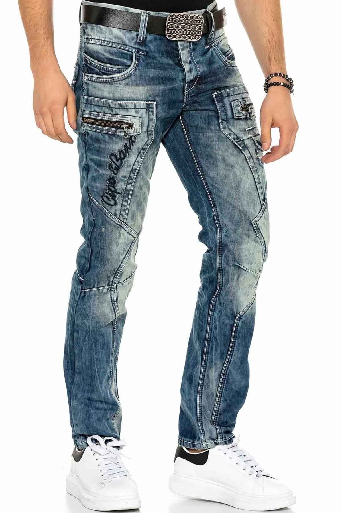 Jeans comodi C-1178 in stile motociclista casual