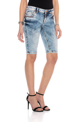 WK171 Capri de Jeans para Mujer con Costuras decorativas