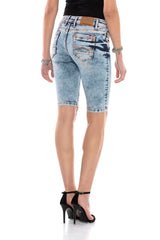 WK171 Capri de Jeans para Mujer con Costuras decorativas