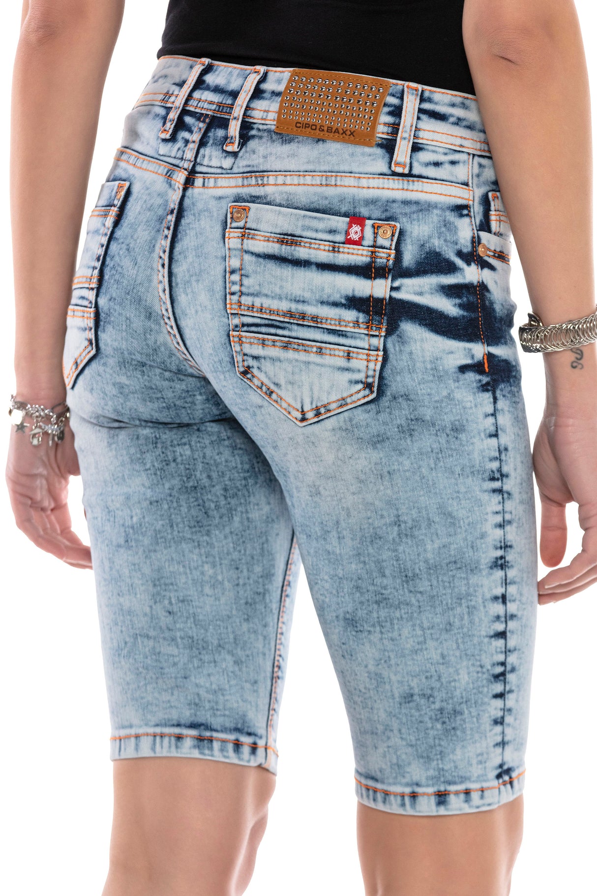 WK171 Capri de Jeans para Mujer con Costuras decorativas