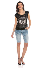 WK171 Capri de Jeans para Mujer con Costuras decorativas