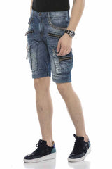 CK203 Herren Capri Shorts mit Nieten und Cargotaschen