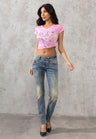 CBW-0347 Damen Jeans  Freizeit Slim Fit 5-Pocket Design Used Kontrastnähte
