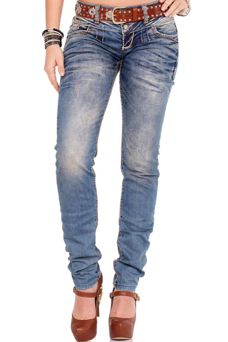 CBW-0347 Women Jeans Leisure Slim Fit 5-Pocket Design Used Contrast Stitching