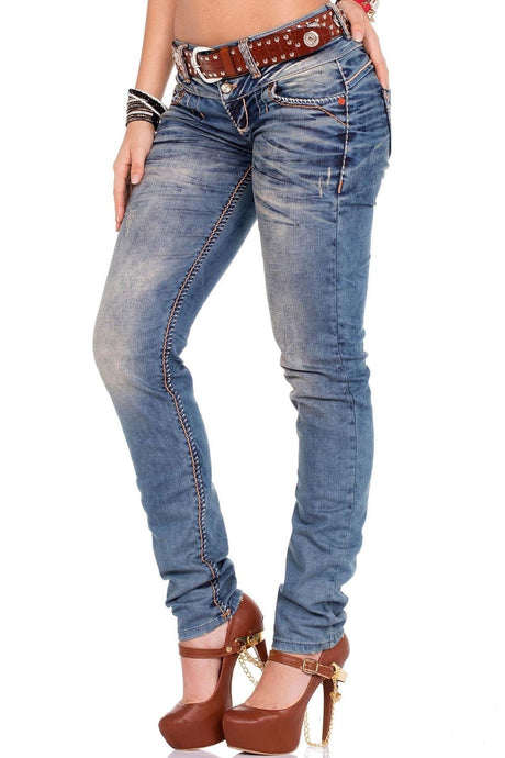 CBW-0347 Jeans Femme Loisirs Slim Fit 5 poches design usé coutures contrastées
