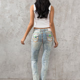 CBW-0445 Jeans skinny denim femme coupe droite avec coutures épaisses