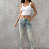 CBW-0445 Jeans skinny denim femme coupe droite avec coutures épaisses