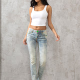 CBW-0445 Jeans skinny denim femme coupe droite avec coutures épaisses