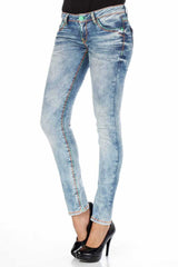 CBW-0445 Jeans skinny denim femme coupe droite avec coutures épaisses