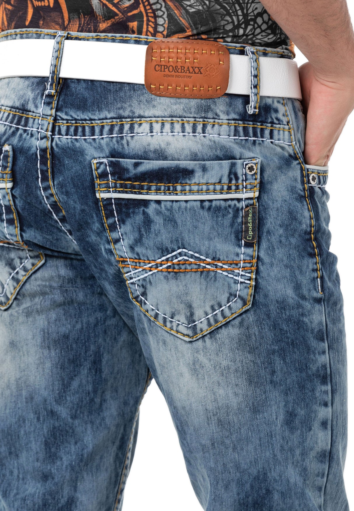 CD148 Jeans rectos de hombres  con costuras de contraste 