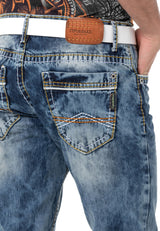 CD148 Jeans rectos de hombres  con costuras de contraste 