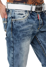 CD148 Jeans rectos de hombres  con costuras de contraste 