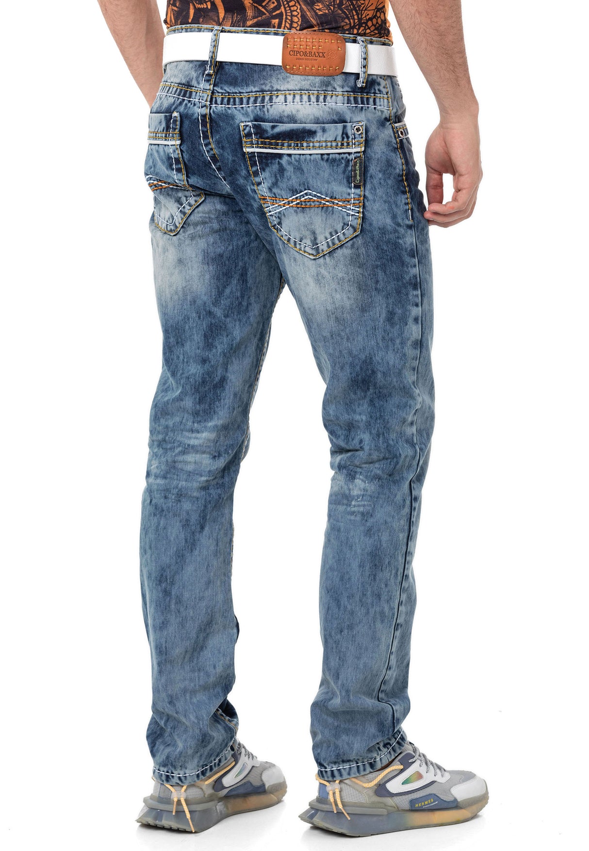 CD148 Jeans rectos de hombres  con costuras de contraste 