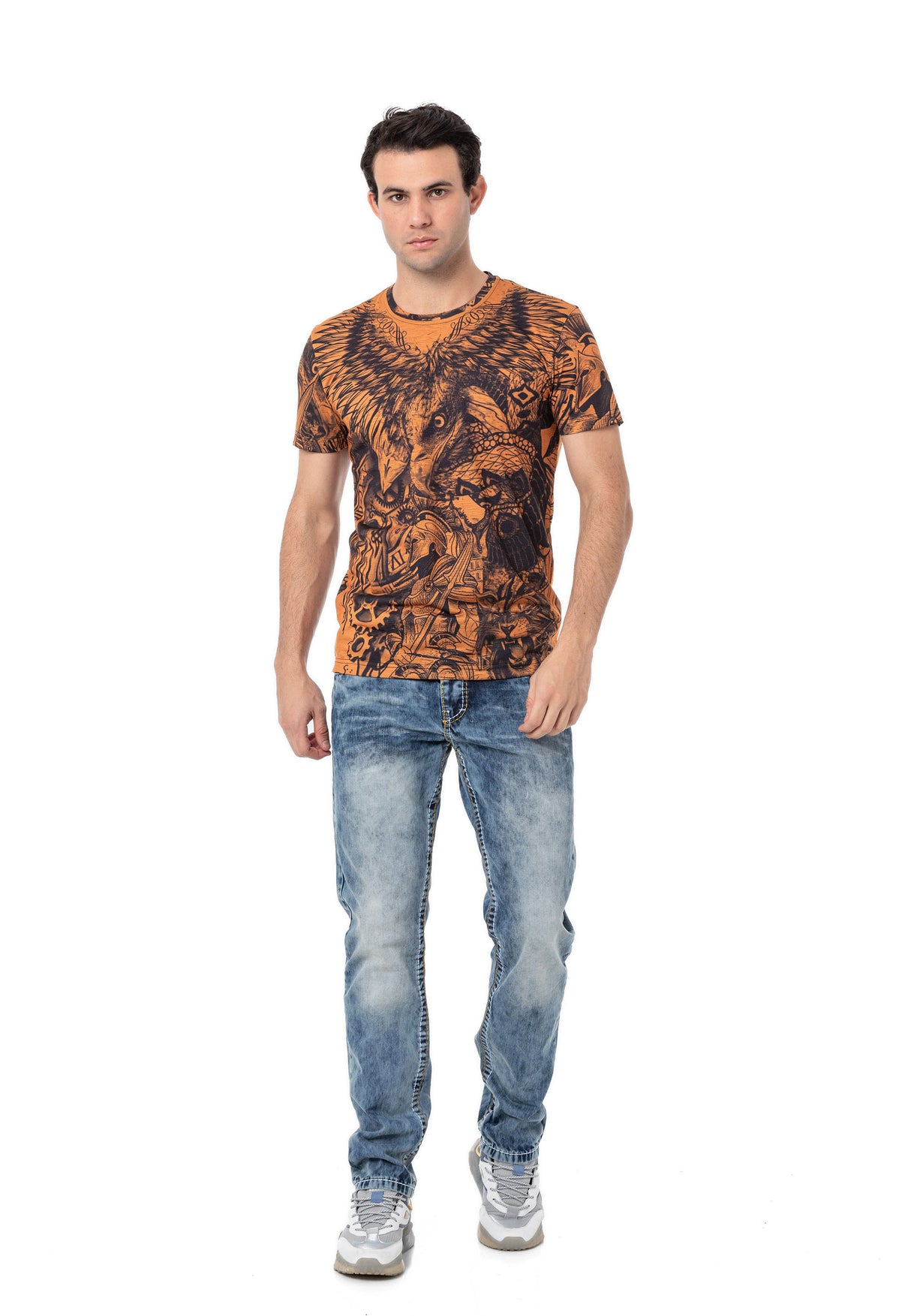 CD148 Jeans rectos de hombres  con costuras de contraste 