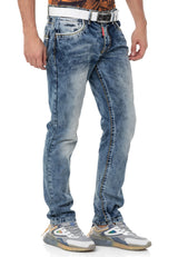 CD148 Jeans rectos de hombres  con costuras de contraste 