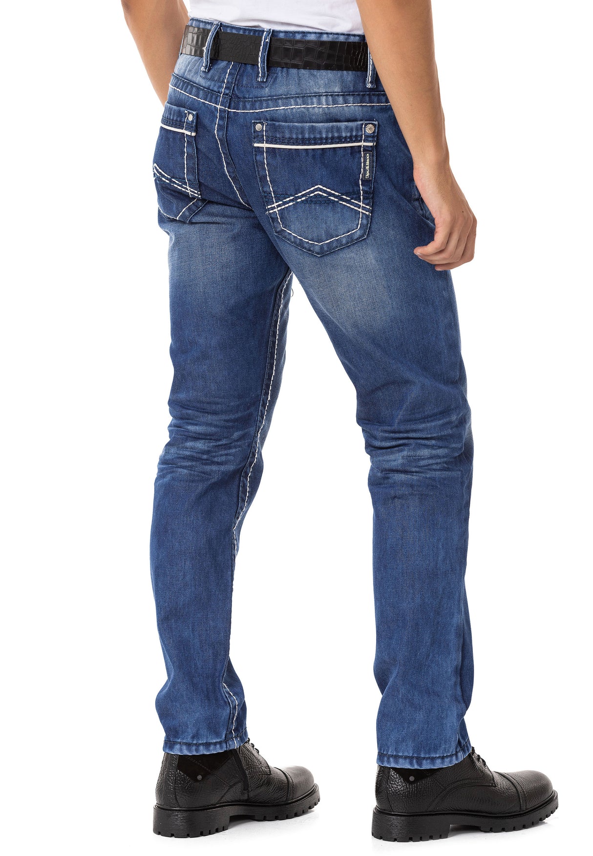 CD148 Jeans rectos de hombres  con costuras de contraste 