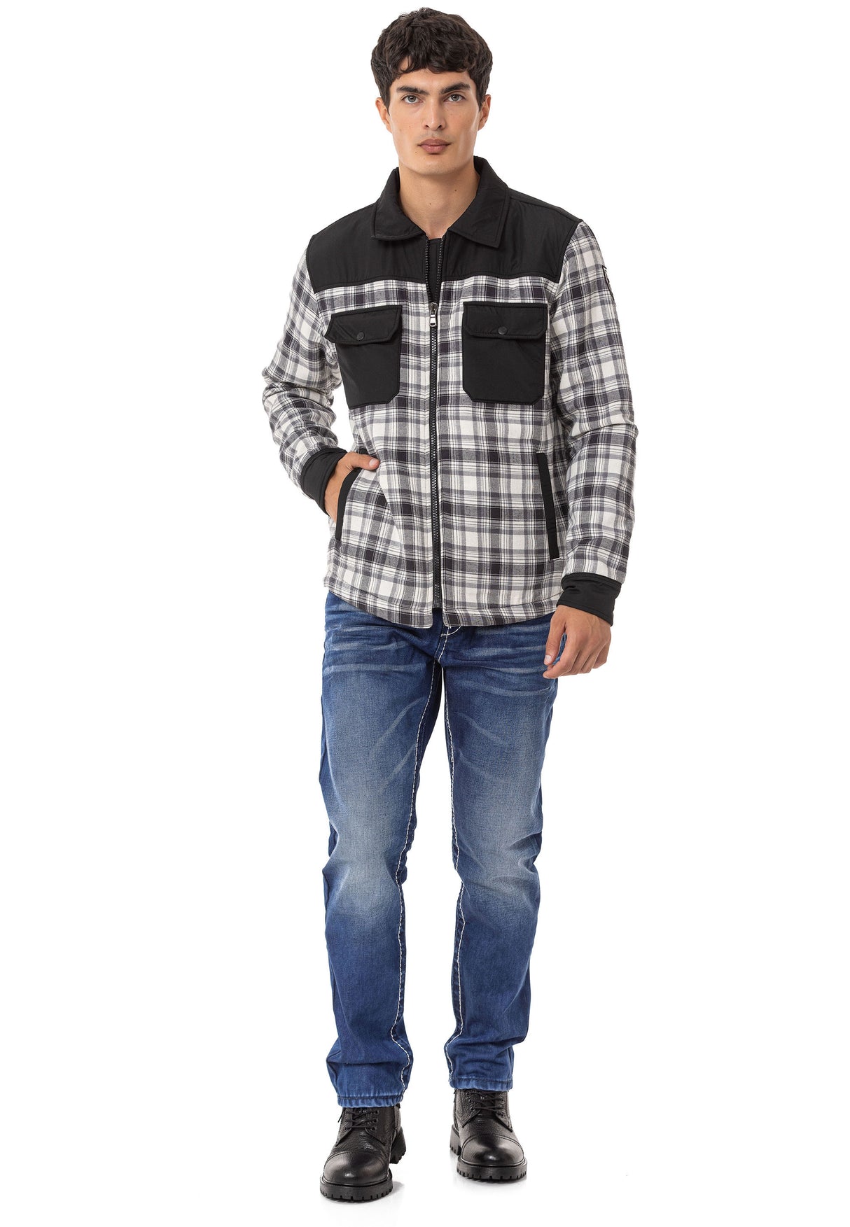 CD148 Jeans rectos de hombres  con costuras de contraste 