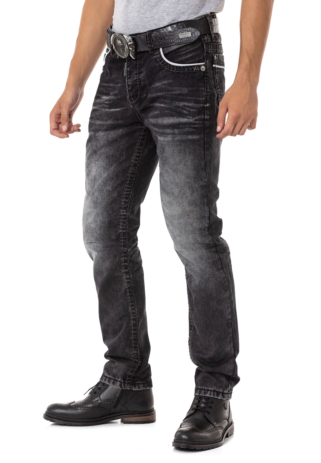 CD148 Jeans rectos de hombres  con costuras de contraste 