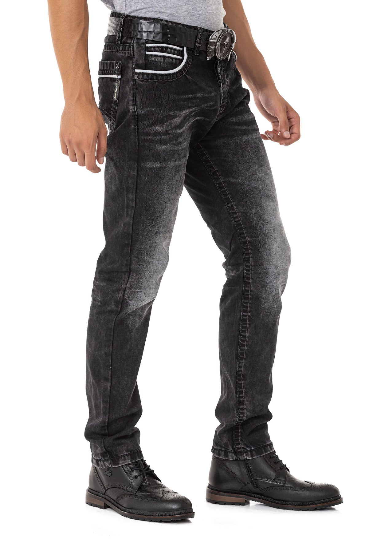 CD148 Jeans rectos de hombres  con costuras de contraste 