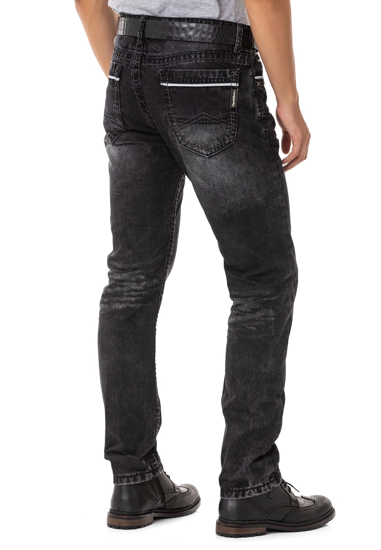 CD148 Jeans rectos de hombres  con costuras de contraste 