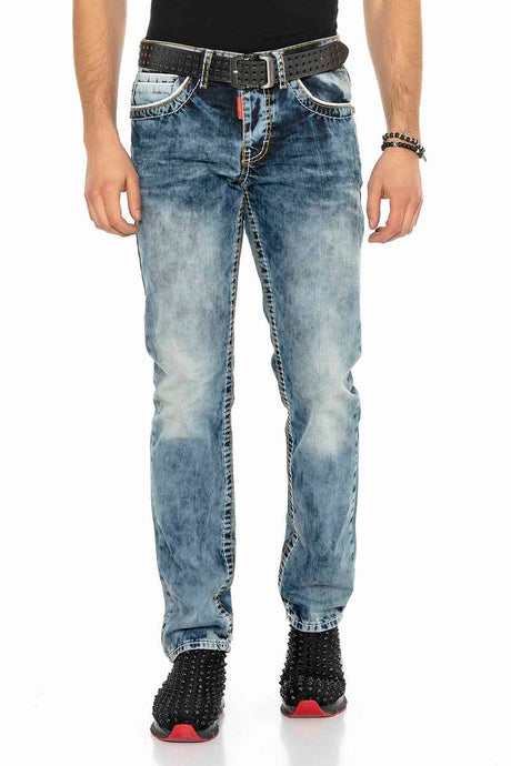 CD148 Comfortabele Heren Jeans met Contraststiksels in Straight-Fit