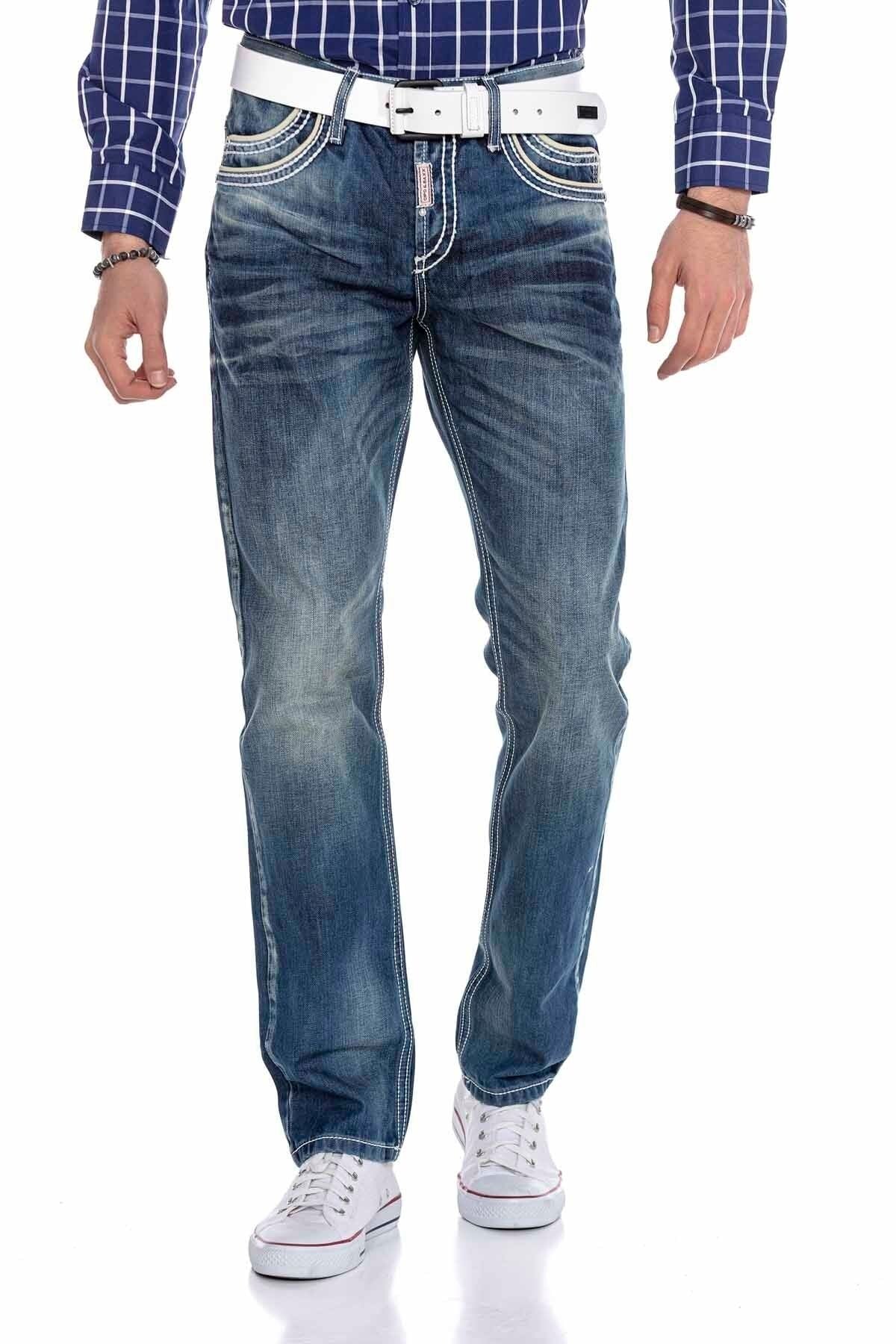 CD184 Jeans rectos con costuras decorativas