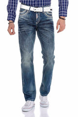 CD184 Jeans rectos con costuras decorativas