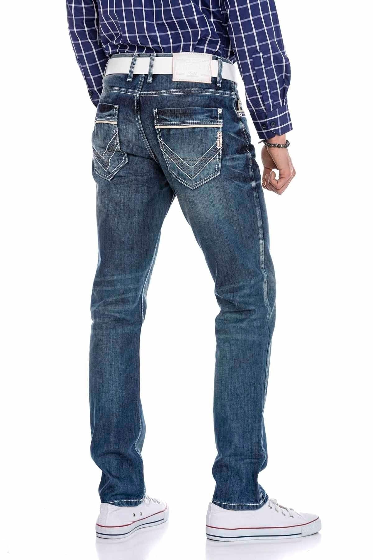 CD184 Jeans rectos con costuras decorativas