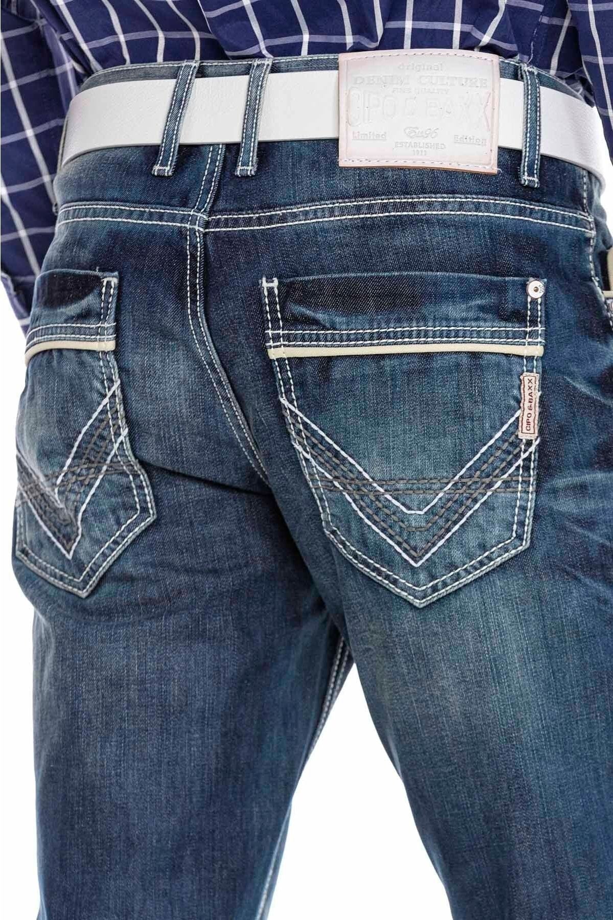 CD184 Jeans rectos con costuras decorativas