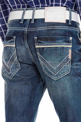 CD184 Jeans rectos con costuras decorativas