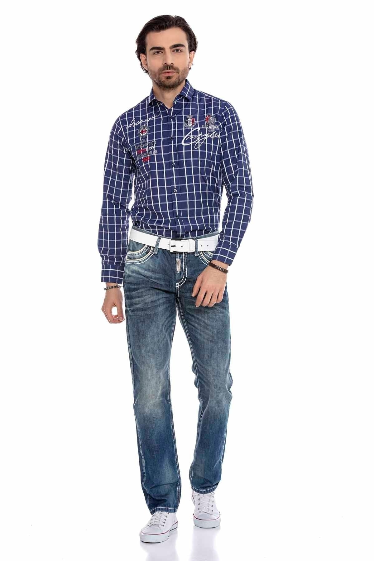 CD184 Jeans rectos con costuras decorativas