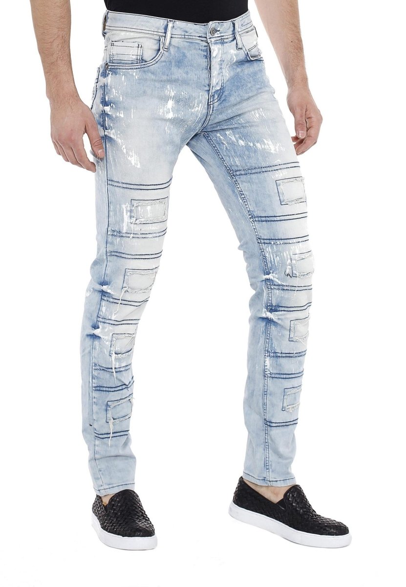 CD228A rechte jeans voor heren in de vernietigde look