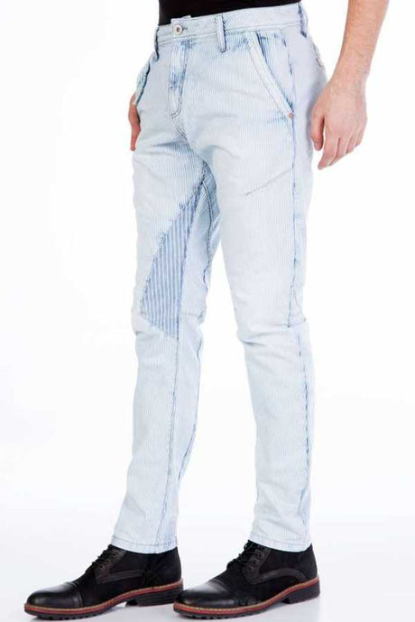 CD268 jeansy męskie ze wstawką i przeszyciami
