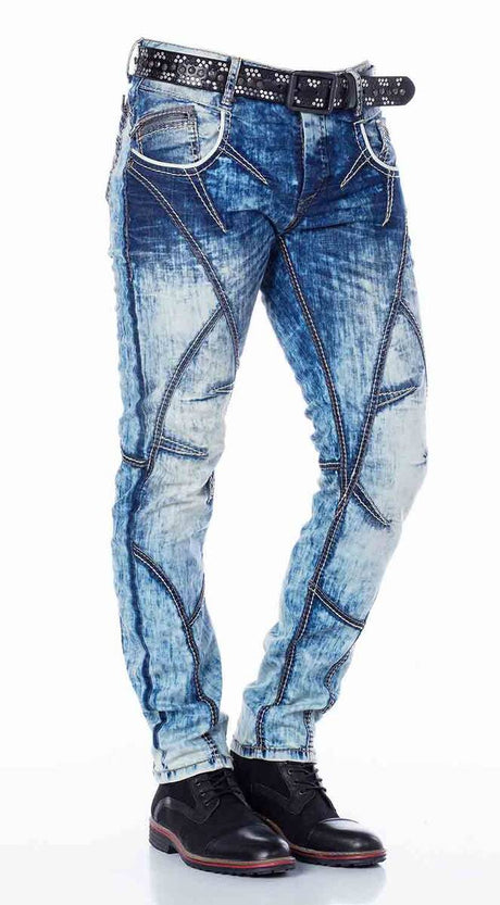 CD269 Uomini e-jeans con lavaggio fresco e cuciture decorative