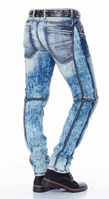 CD269 Men Straight-Jeans met coole wasbeurt en decoratieve stiksels