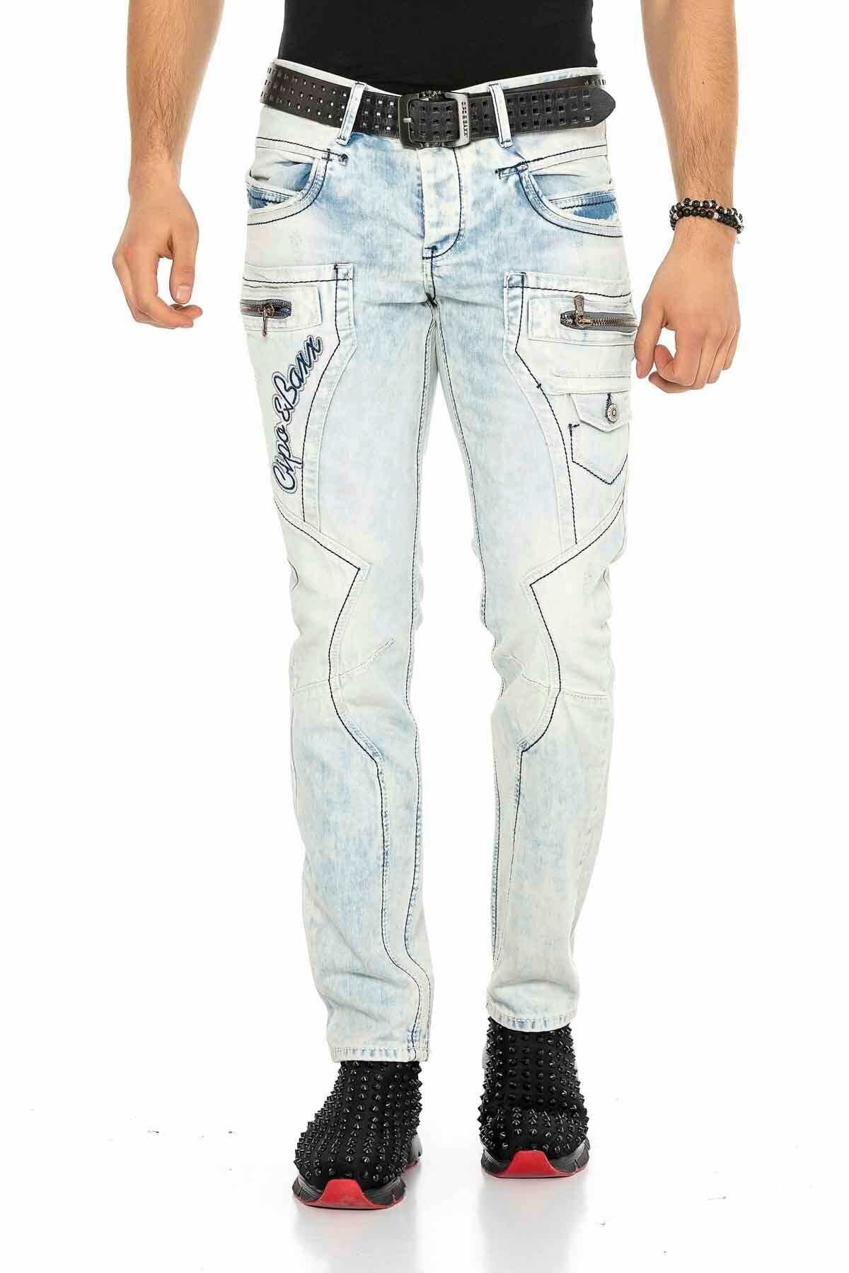 CD272 Jeans cómodos para hombres con costuras bordadas en forma recta