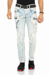 CD272 Jeans cómodos para hombres con costuras bordadas en forma recta