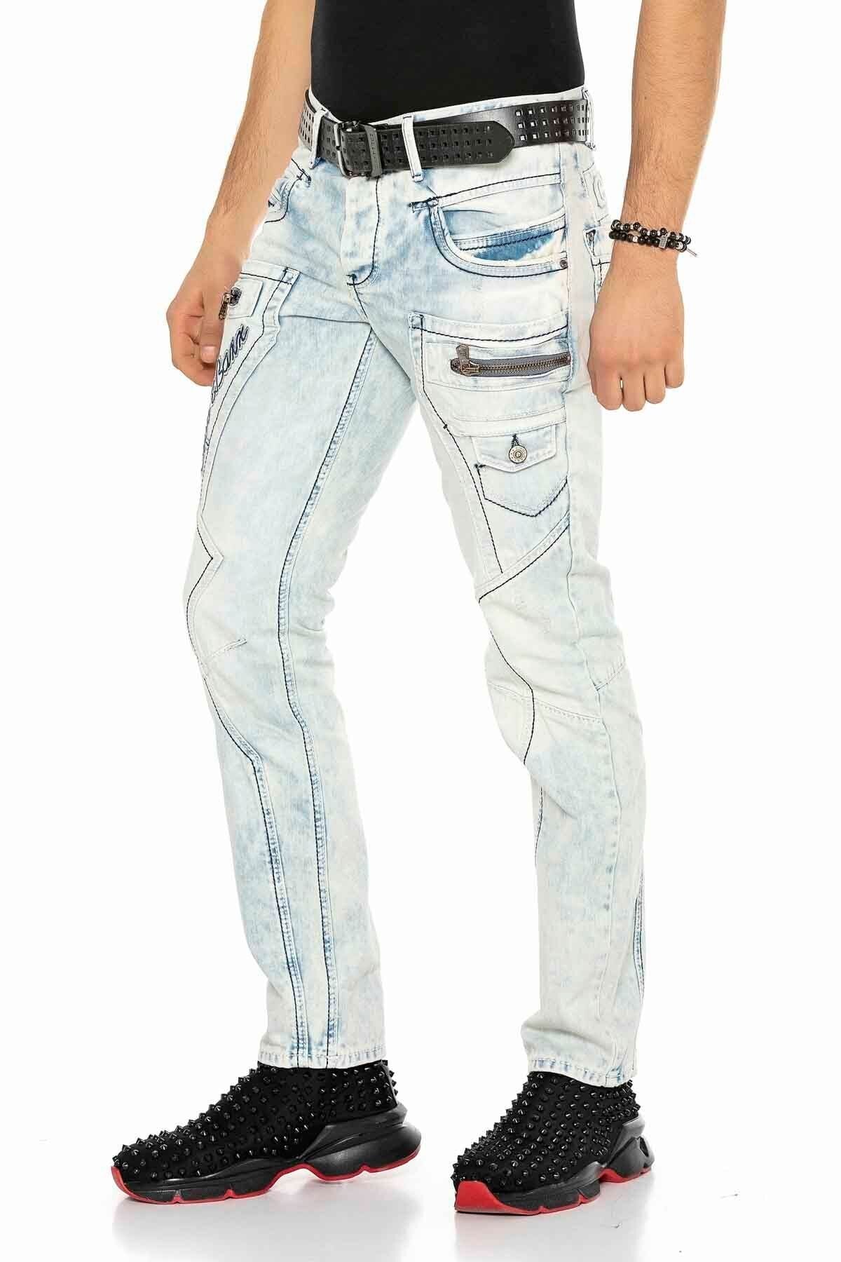CD272 Jeans cómodos para hombres con costuras bordadas en forma recta