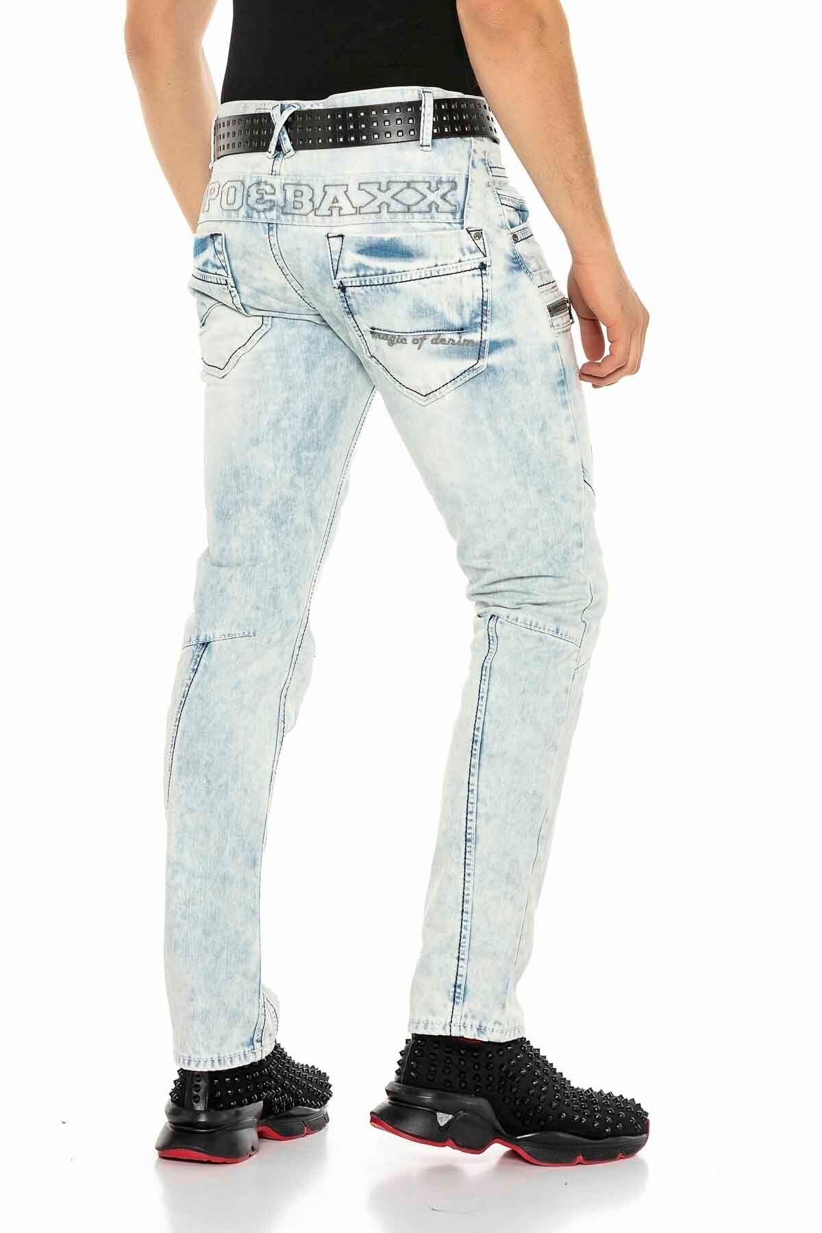 CD272 Jeans cómodos para hombres con costuras bordadas en forma recta