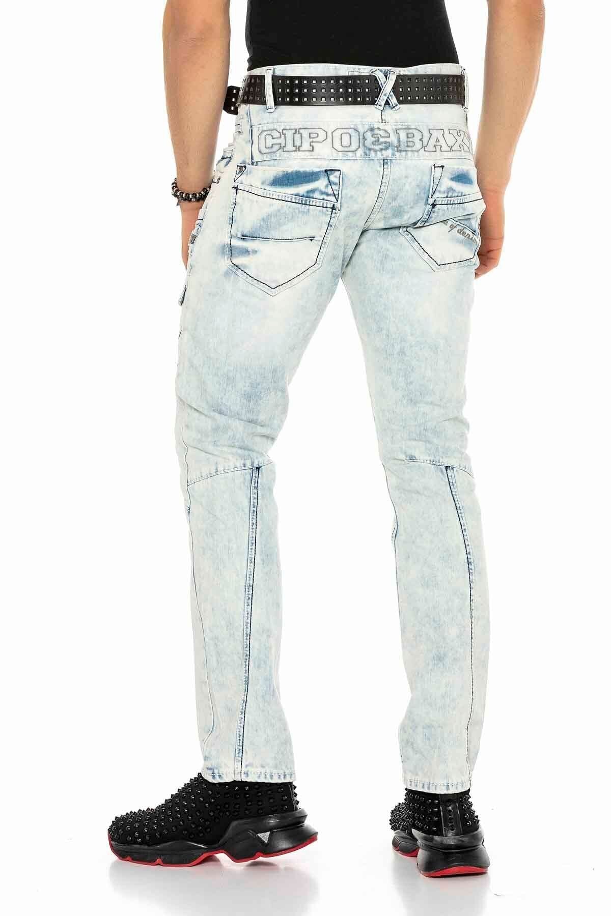 CD272 Jeans cómodos para hombres con costuras bordadas en forma recta