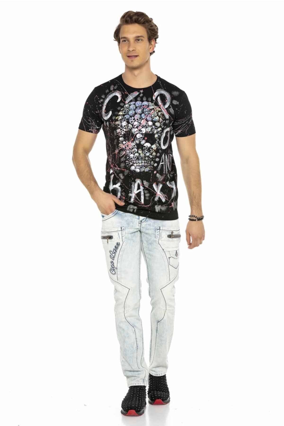 CD272 Jeans cómodos para hombres con costuras bordadas en forma recta